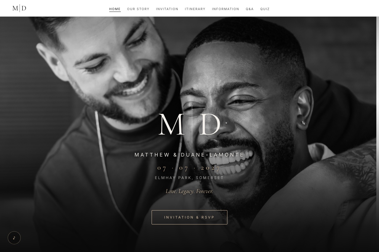 Matthew & Duane-Lamonte wedding website — home page