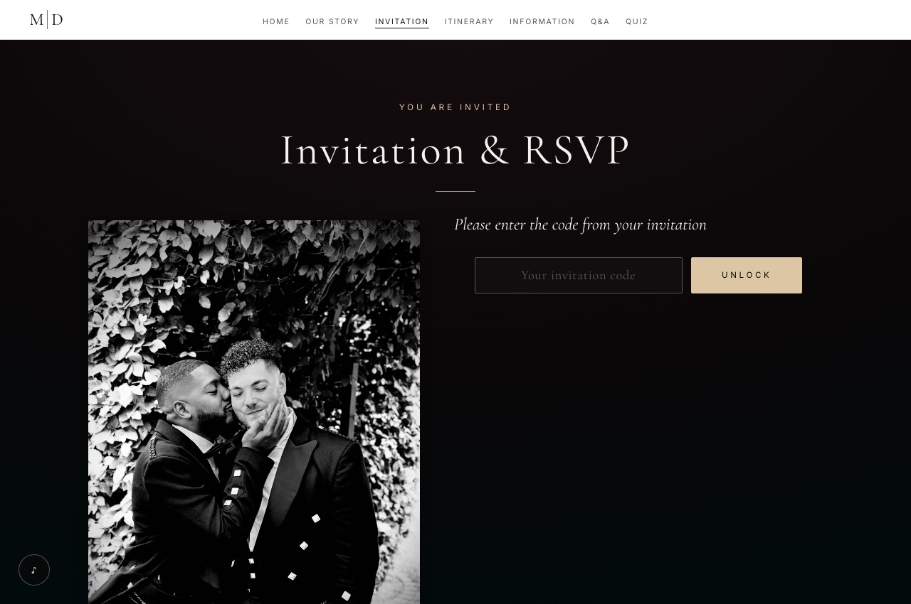 Matthew & Duane-Lamonte wedding website — Invitation & RSVP page
